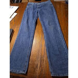 Size 12 Long Lee Riveted Ultimate 5 Mid Rise Denim Blue Jeans with Pockets